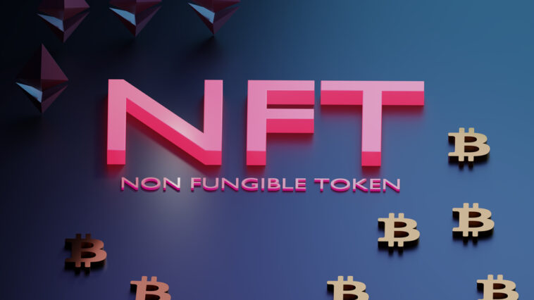 NFT non fungible token concept with crypto currencies Bitcoin and Ethereum. New way to buy digital assets, collectibles and cryptoart