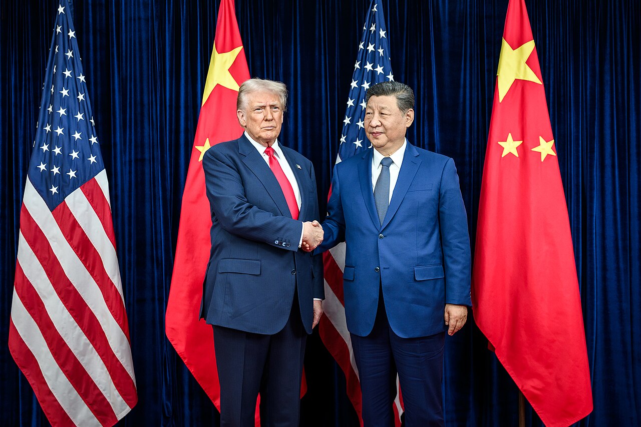 President Trump greets President Xi Jinping before a bilateral meeting