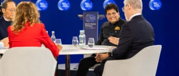 Piyush Goyal, India's Union Minister of Commerce and Industry, speaking at a circular panel table on stage at the Berlin Global Dialogue 2026 in Berlin